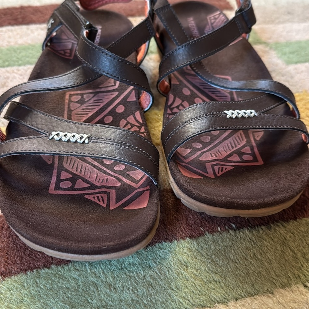 Merrell Sandspur Rose Sandals Cocoa/Coral Leather Comfort Ankle Strap size 10 - Picture 6 of 11